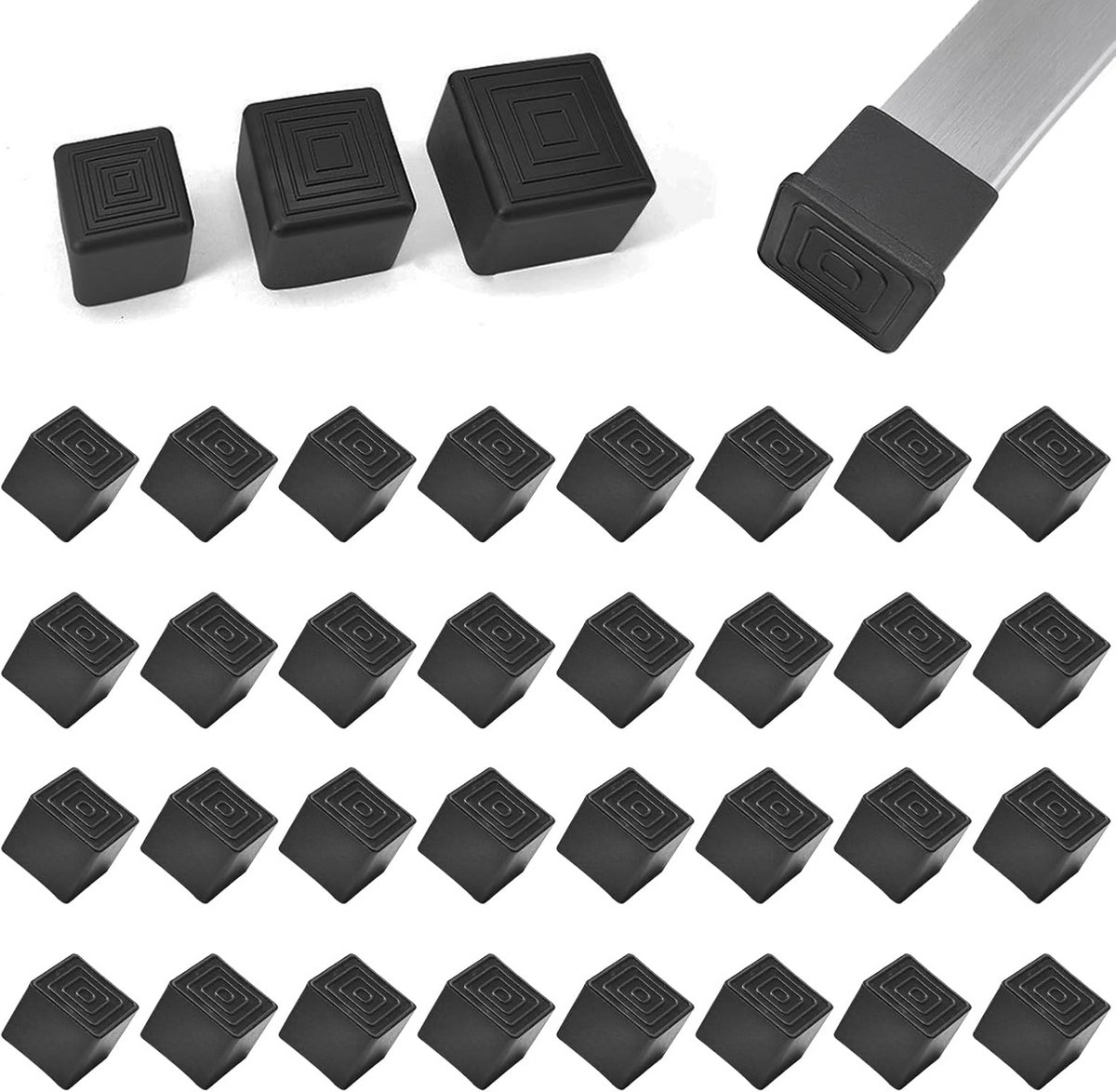 32 Stuks Vierkante Rubberen Stoelpootdoppen voor Gladder en Meer Grip