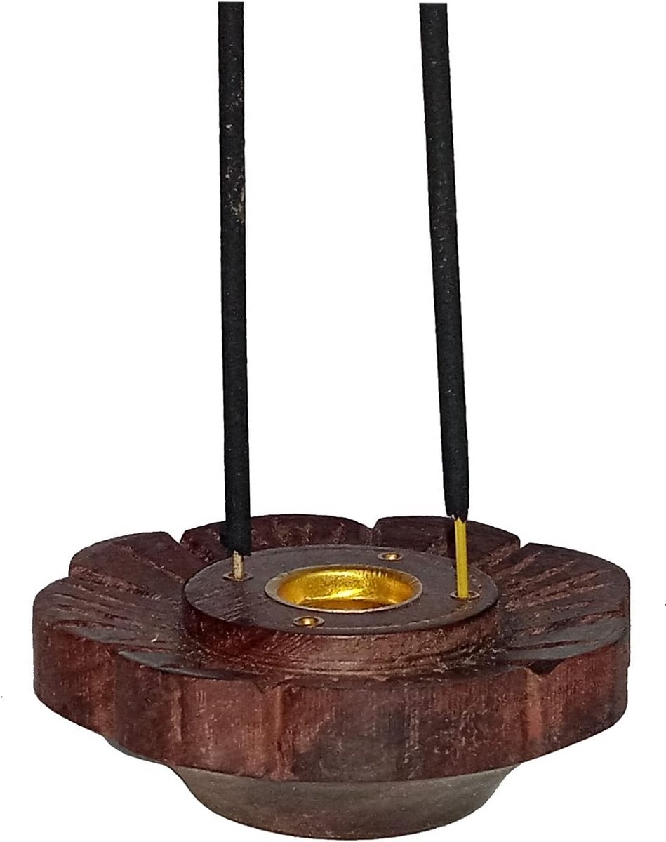 Houten wierookstokhouder en kaarsenhouder met asvanger