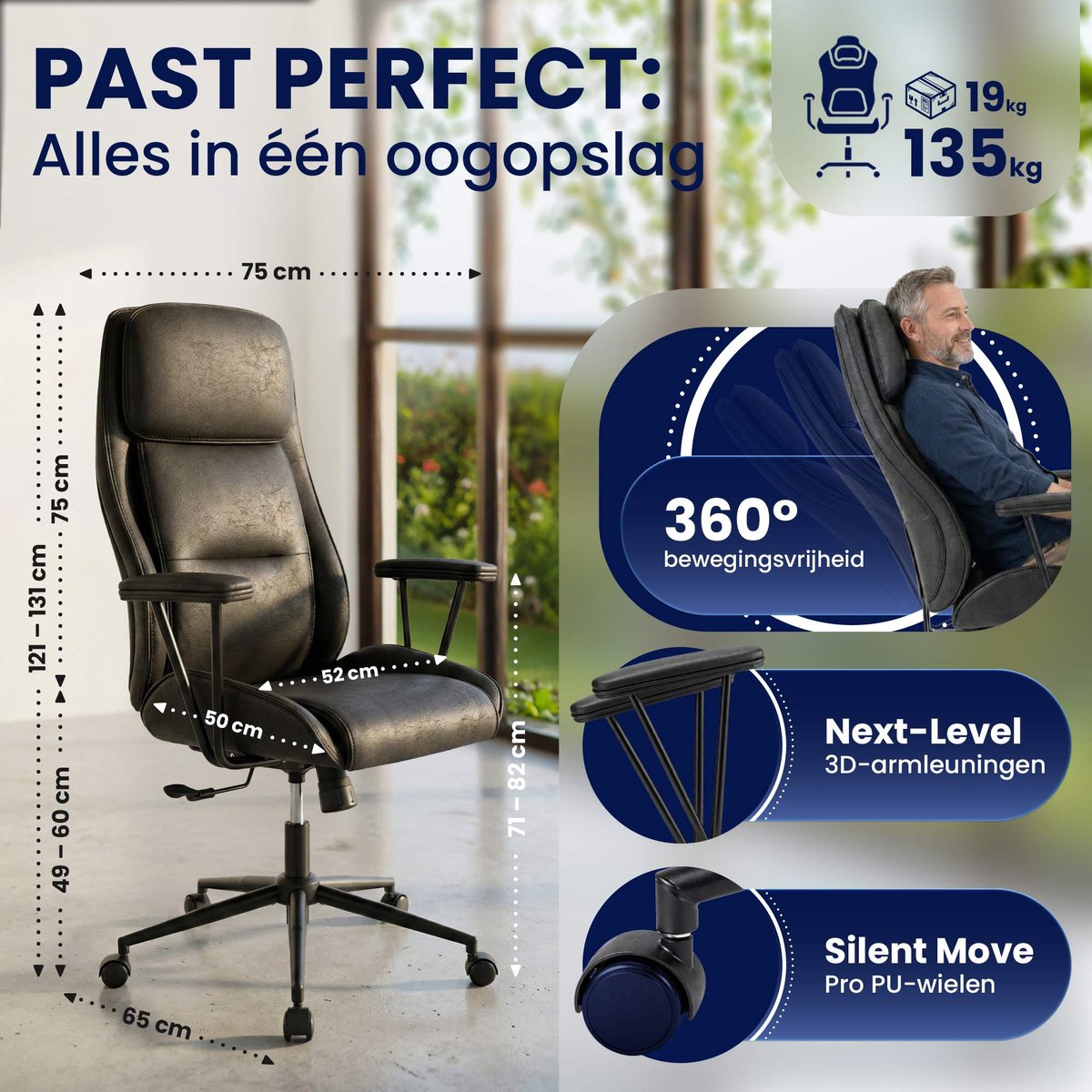 CLP Siddar Bureaustoel Ergonomisch met Kantelbare Rugleuning - afbeelding 2