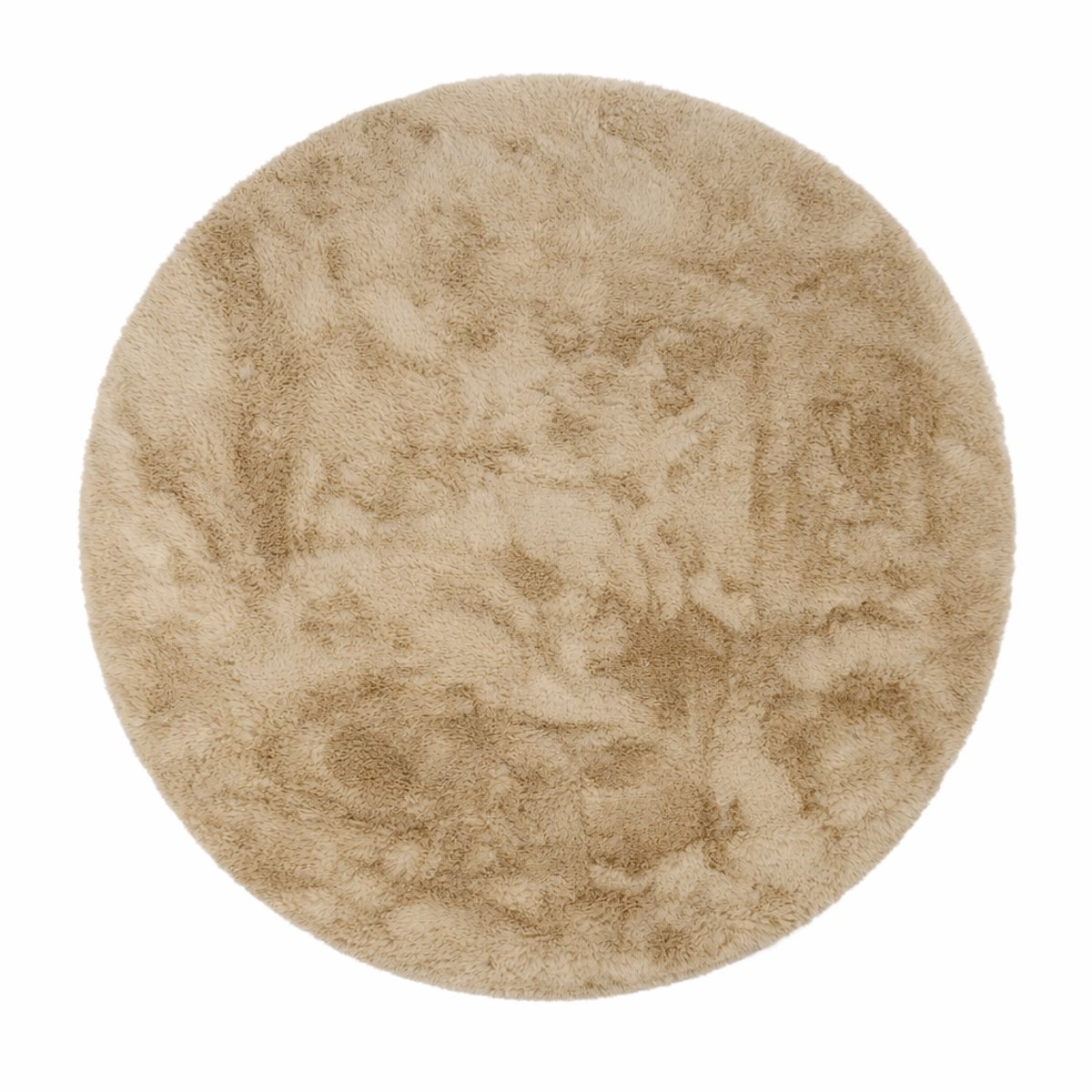 Fluffy Vloerkleed Beige 200x200 cm rond – Hoogpolig 30 mm – Extra Dik & Zacht – 1900 g/m² – Afgewerkte Randen