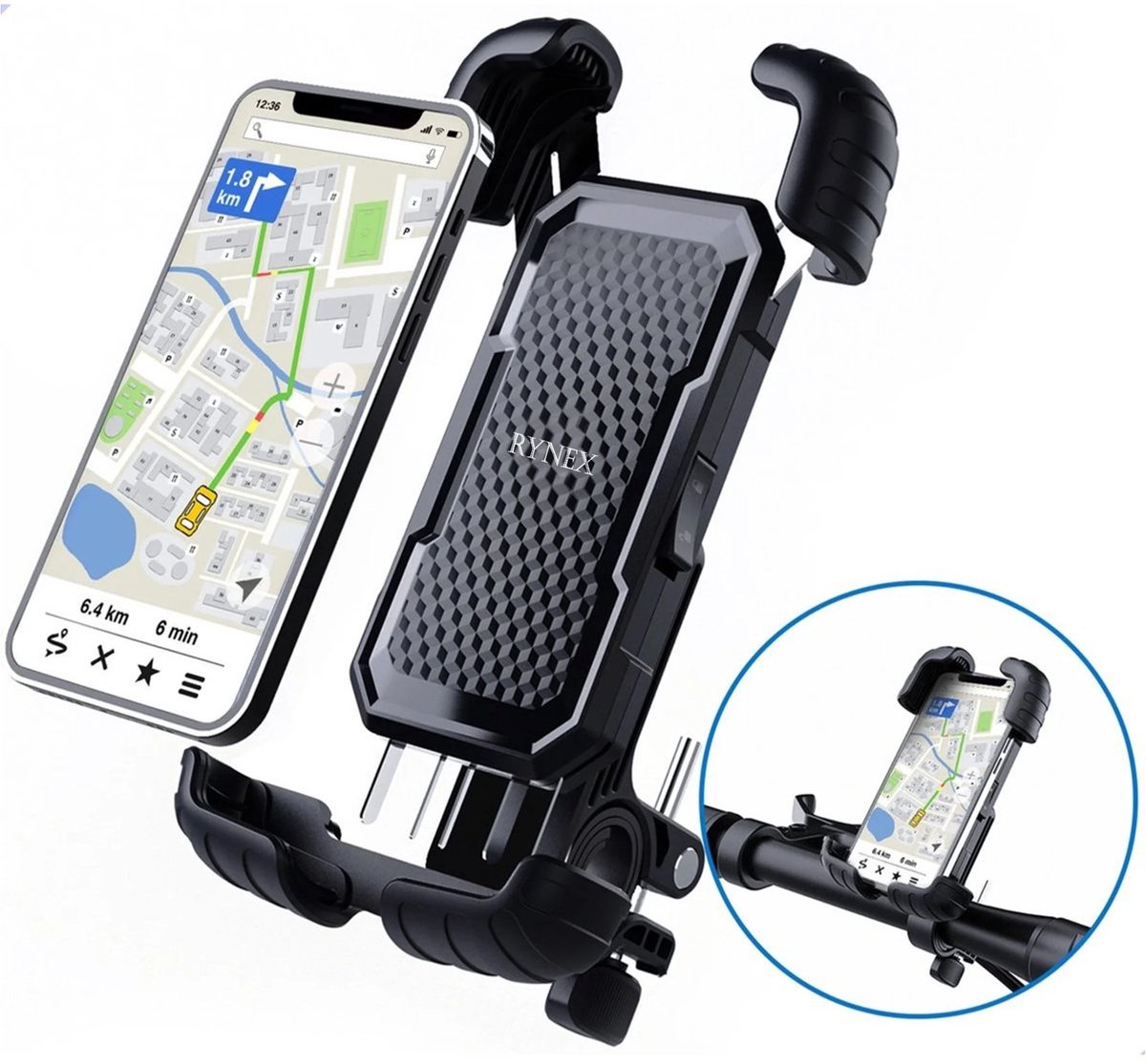 RYNEX Telefoonhouder Fiets - Scooter en Motor - Gsm Houder Fiets - 360° Rotatie - Anti-Shock en Vibratie
