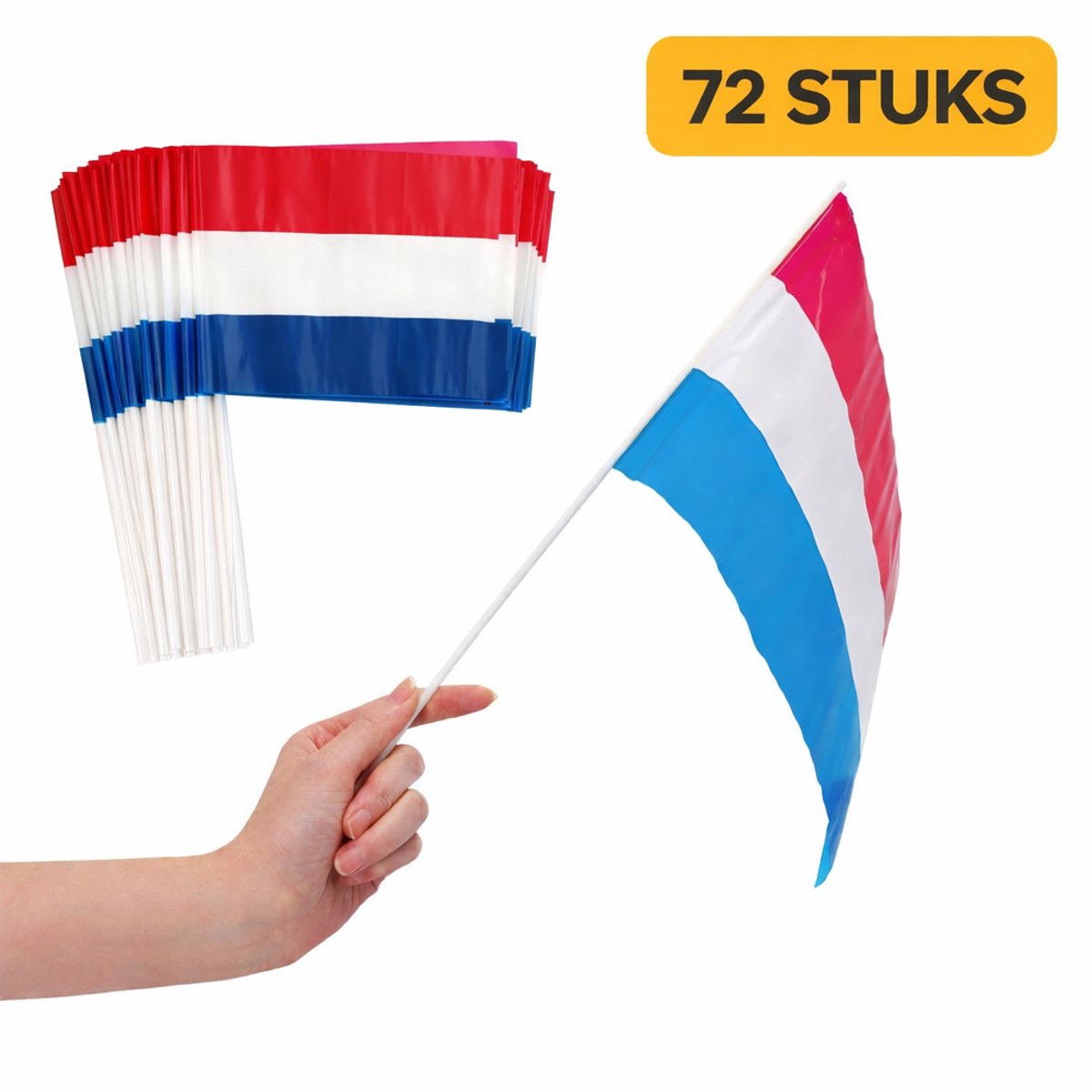 Nederlandse Handvlaggetjes 72 Stuks – Rood Wit Blauw Vlaggetjes met Stokje – Koningsdag / EK / WK / Feest & Evenement – 20x28 cm