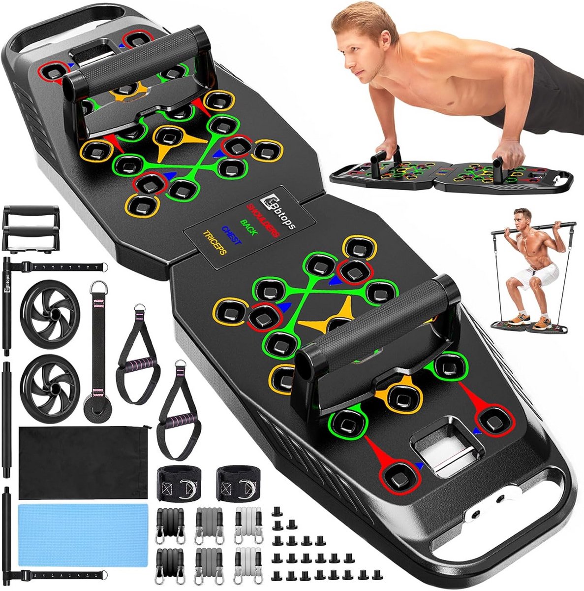 Push-up Bord en Fitnessaccessoires met Weerstandsbanden - 25-in-1 Opvouwbare Thuis Gym