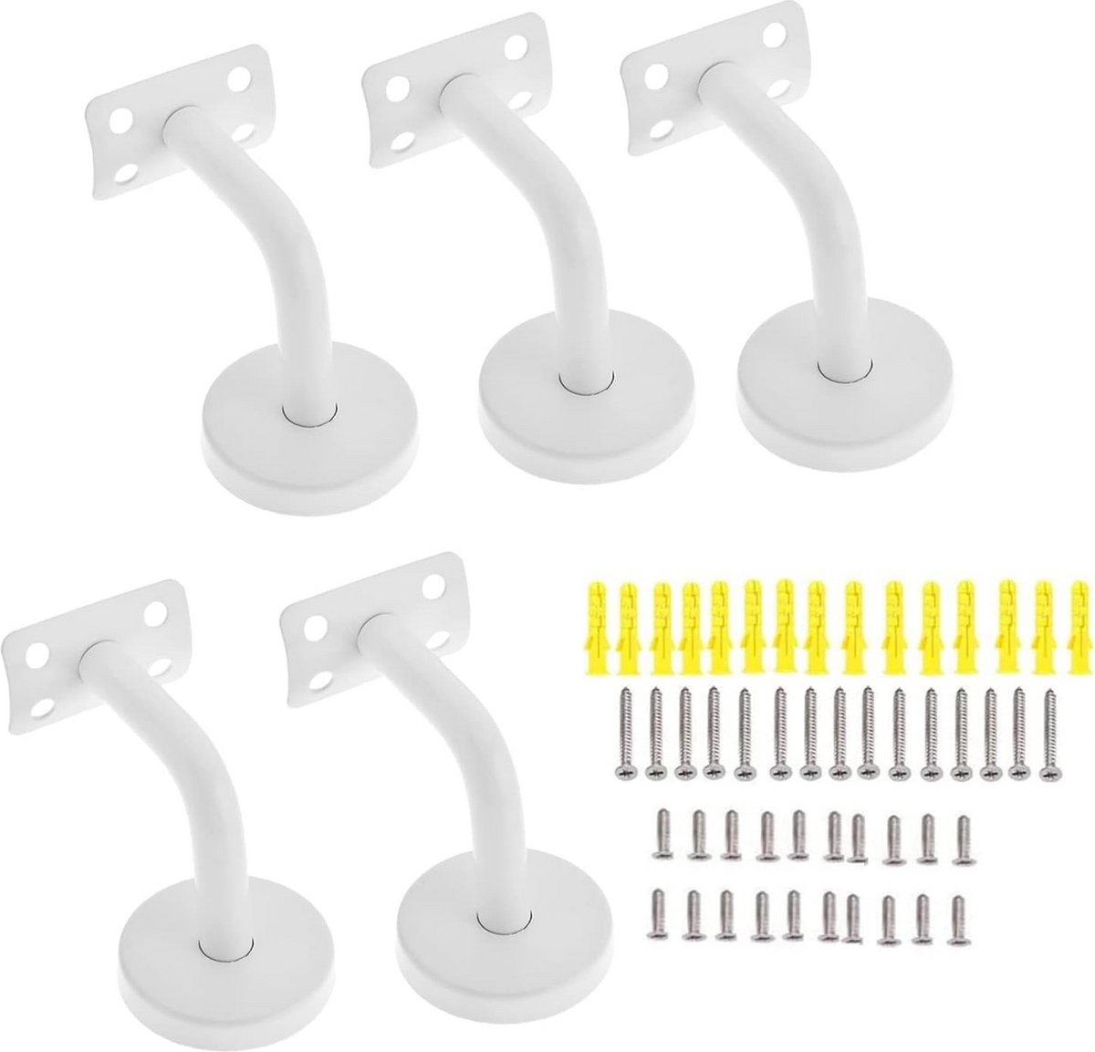 Roestvrijstalen leuninghouders voor houten en stalen leuningen - Set van 5, 60 x 80 mm