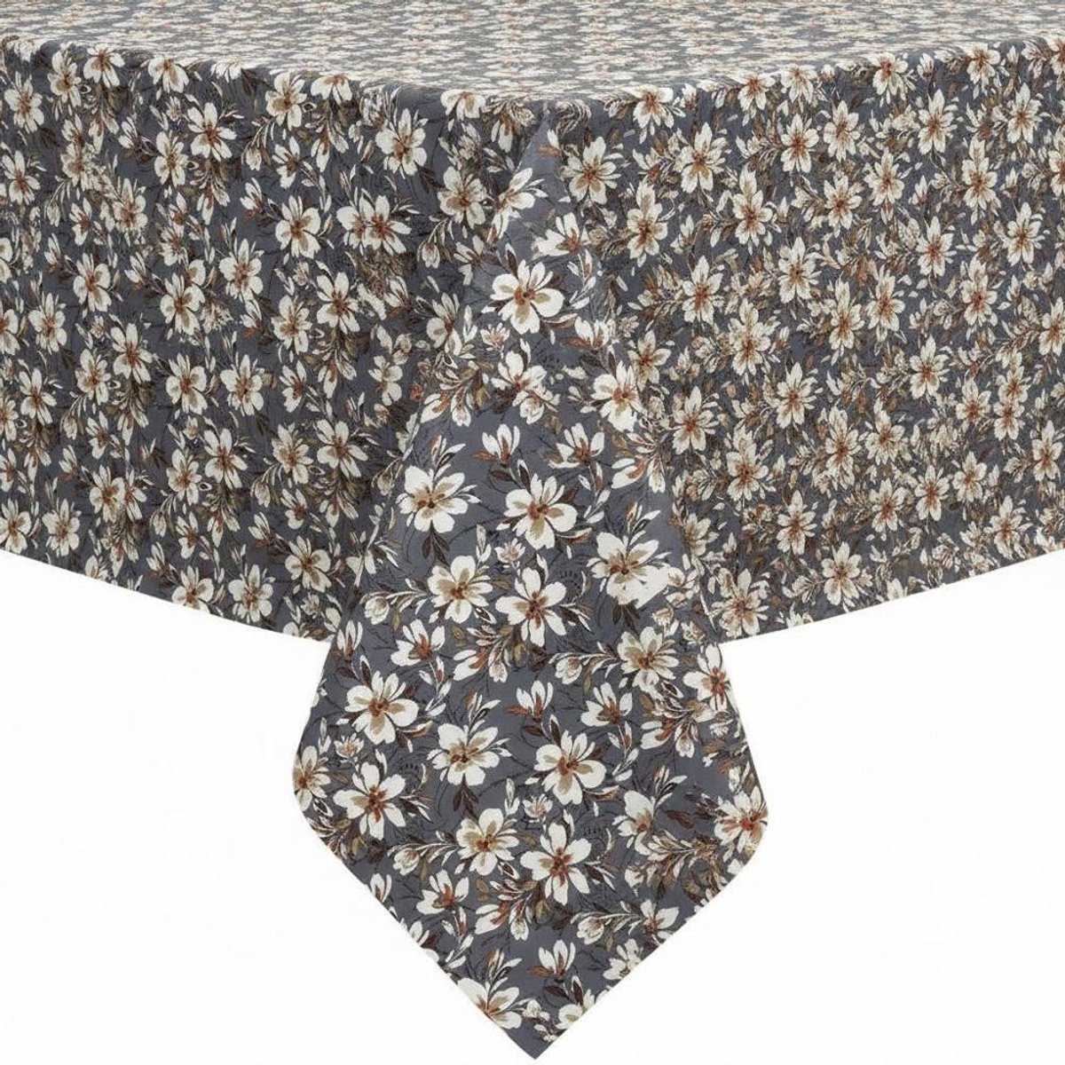Protecttable - Tafelzeil Witte Bloemen Grijs 140x200cm - Tafelkleed Afwasbaar - Kunststof