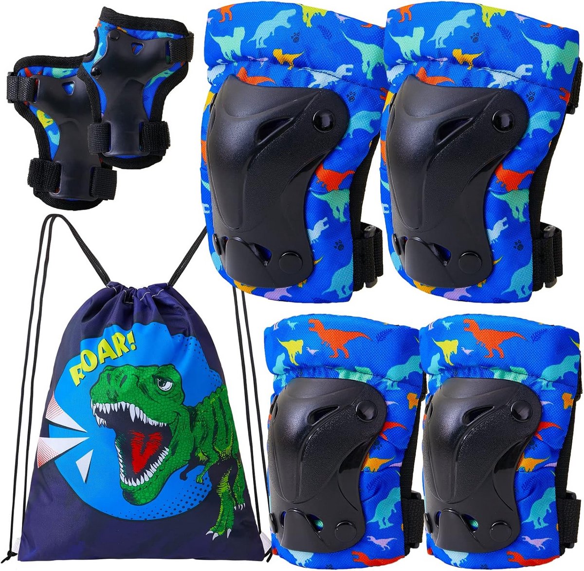 Dinosaur Kinderbeschermers Set - 7 in 1 Knie-, Elleboog- en Polsbeschermers voor Jongens - Perfect voor Skaten en Fietsen