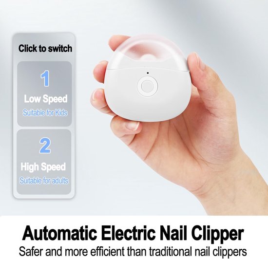 Elektrische Nagelknipper - Automatische Nageltrimmer met LED-verlichting en Nagel Opbergdoos - Twee Snelheden - Oplaadbaar via USB - Wit — afbeelding 2