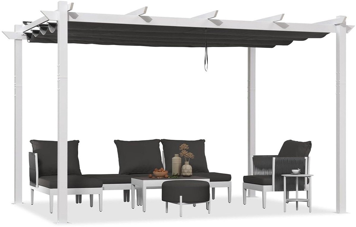 Purple Leaf Pergola avec toit de protection 4 x 3 m - structure blanche, toile grise
