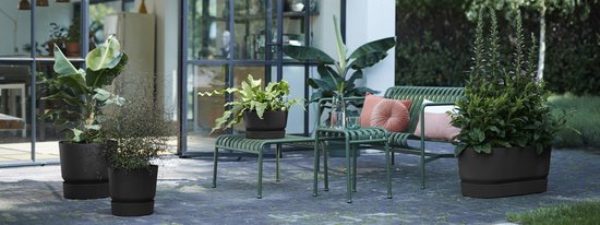 Elho Greenville Rond 30 - Grote Bloempot voor Buiten met Waterreservoir - 100% Gerecycled Plastic - Ø 29.5 x H 27.8 cm - Living black