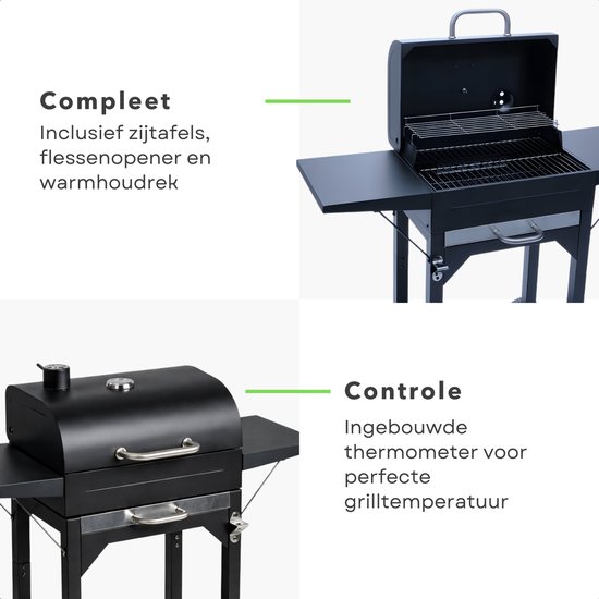 Cheqo® Houtskool Bbq - Barbecue Op Wielen - Houtskool Bbq Met Deksel - Bbq Trolley - Zwarte Houtskool Bbq - Houtskool Grill - Buiten Barbecue van Merkloos — afbeelding 5