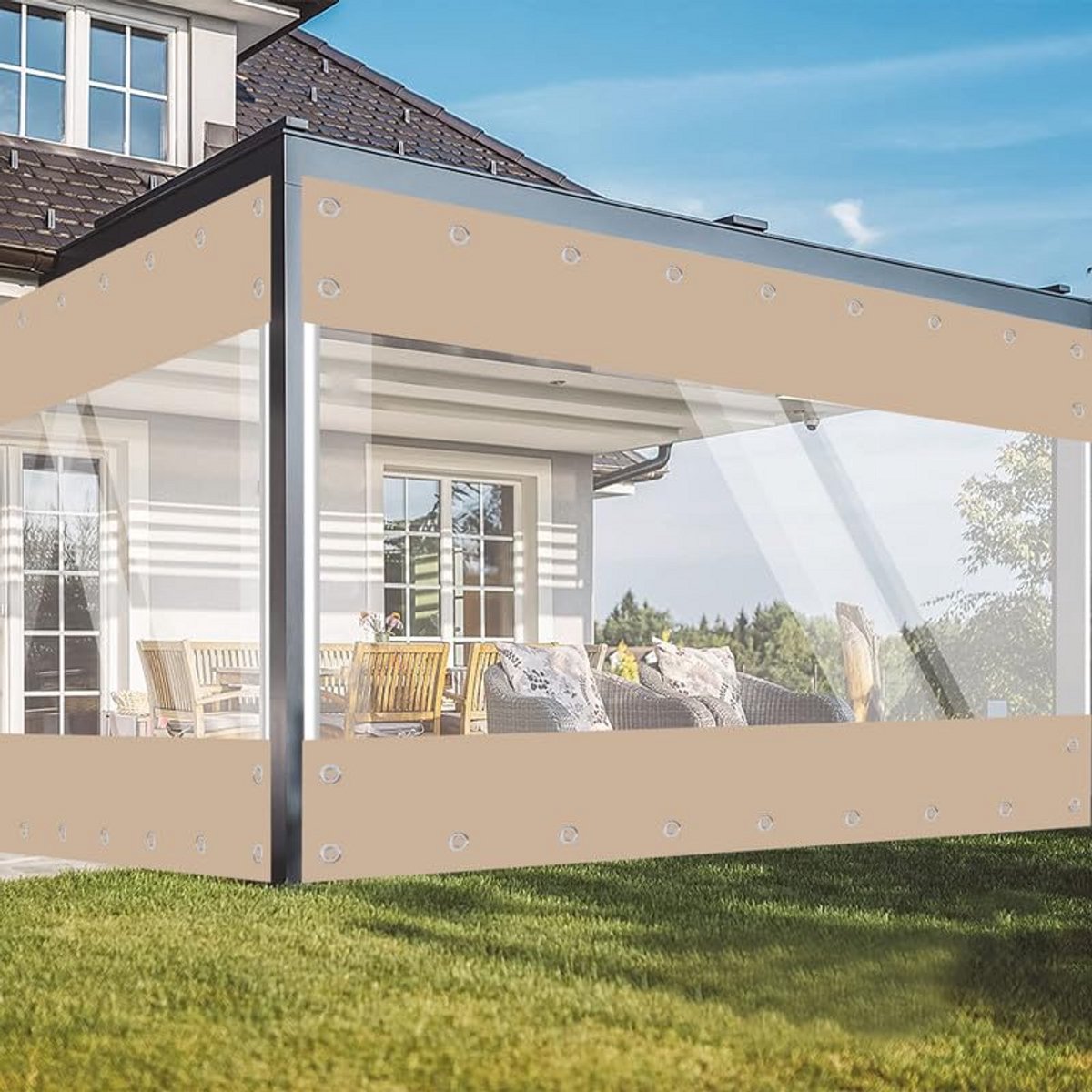 Waterdicht transparant zeil met oogjes voor tuin en terras - 2,4 m x 2,4 m