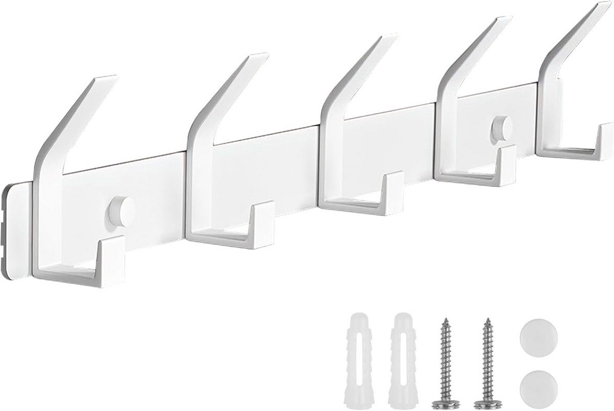 Kledinghaak Muur met 5 Haken - Wandkapstok - Ruimtebesparend en Duurzaam - 36,8 cm - Tot 2