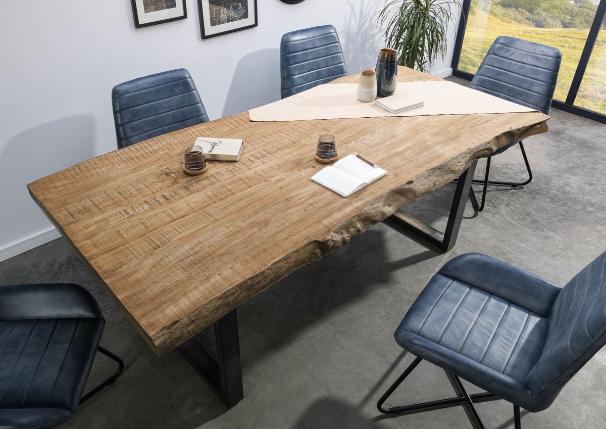 MASSIVMOEBEL24 .DE FREEFORM eettafel beige gelakt massief hout mango 200x100x77 cm (BxTxH)