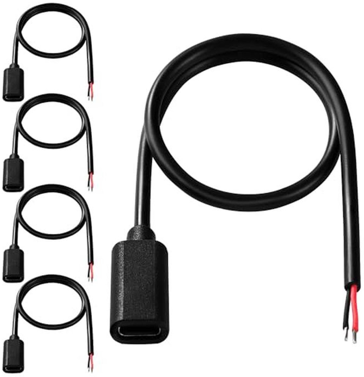USB Type-C Pigtail Kabel Verlengkabel 30 cm - 5 Stuks 22AWG - 5V 3A voor DIY LED Strips