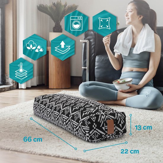 #DoYourYoga - Hoekig Yoga bolster - »Paravati« - Meditatiekussen met bio-organische boekweit schalen vulling - L67 cm & diam.13 cm - Style (7) van #DoYourYoga — afbeelding 2