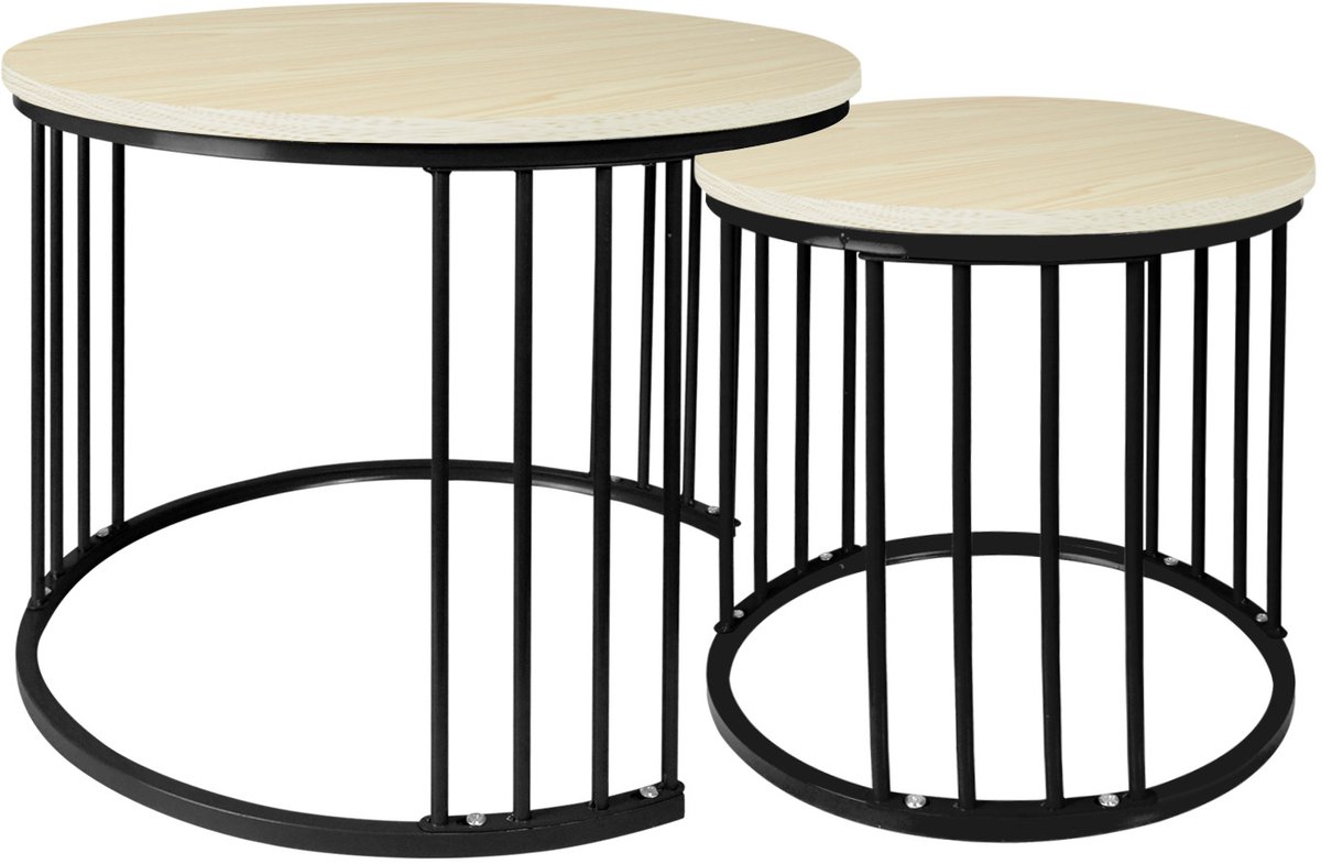 PIPIPOXER Salontafel Set Rond -banktafel voor woonkamer, Tafelset - Grote Tafel 60x45cm, Kleine Tafel 40x38cm - Hout
