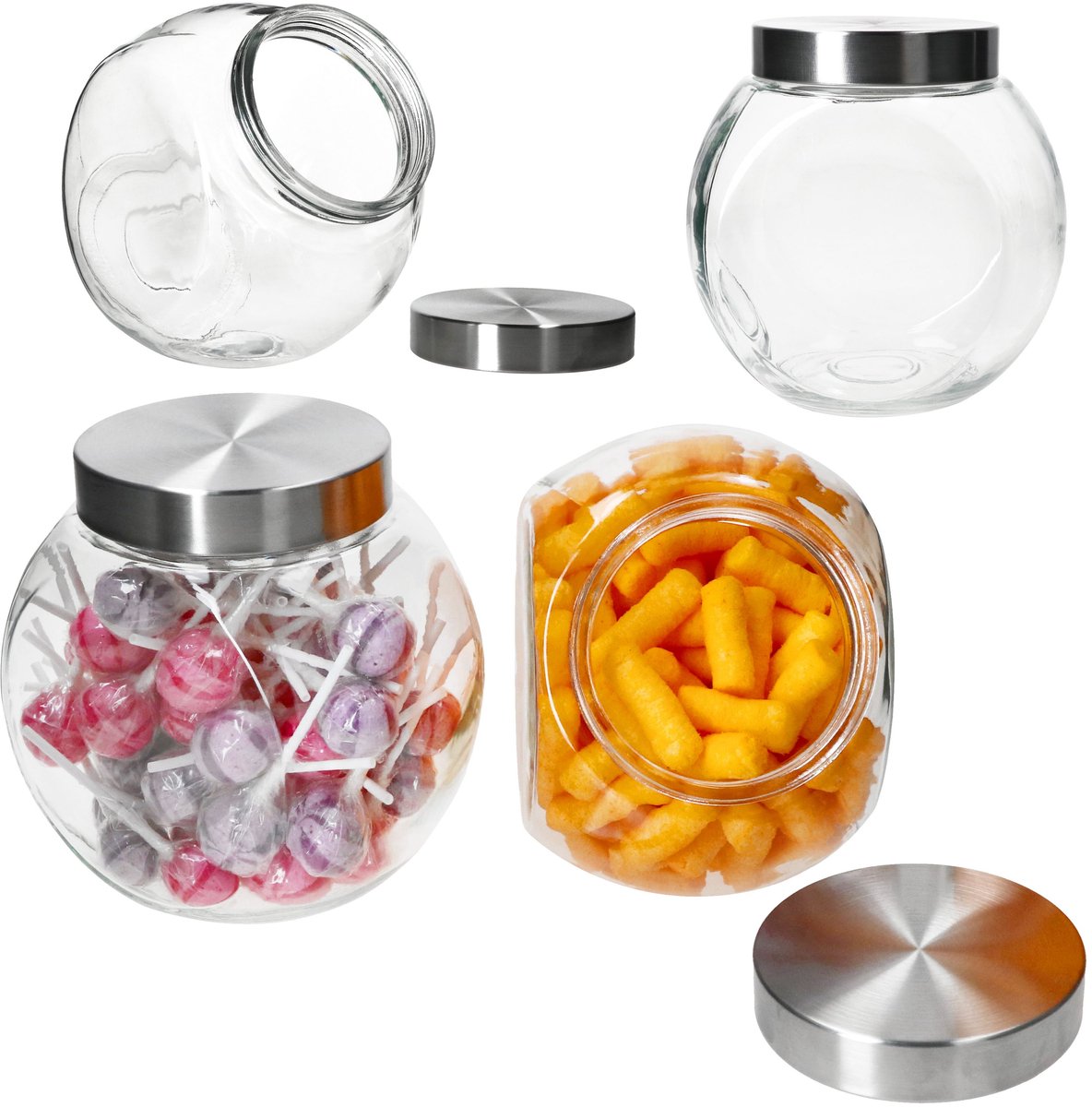 4-delige set DORA koekjespot / snoeppot 2 liter van glas met metalen deksel - 23467340