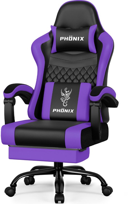 Hiaonyx Gaming Stoel 170° Verstelbaar Paars met Voetsteun - Hiaonyx - €149,99