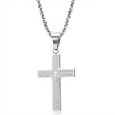 RVS Kruis ketting voor heren en dames – Gegraveerd met het Onze Vader Gebed - Zilverkleurig - 60CM