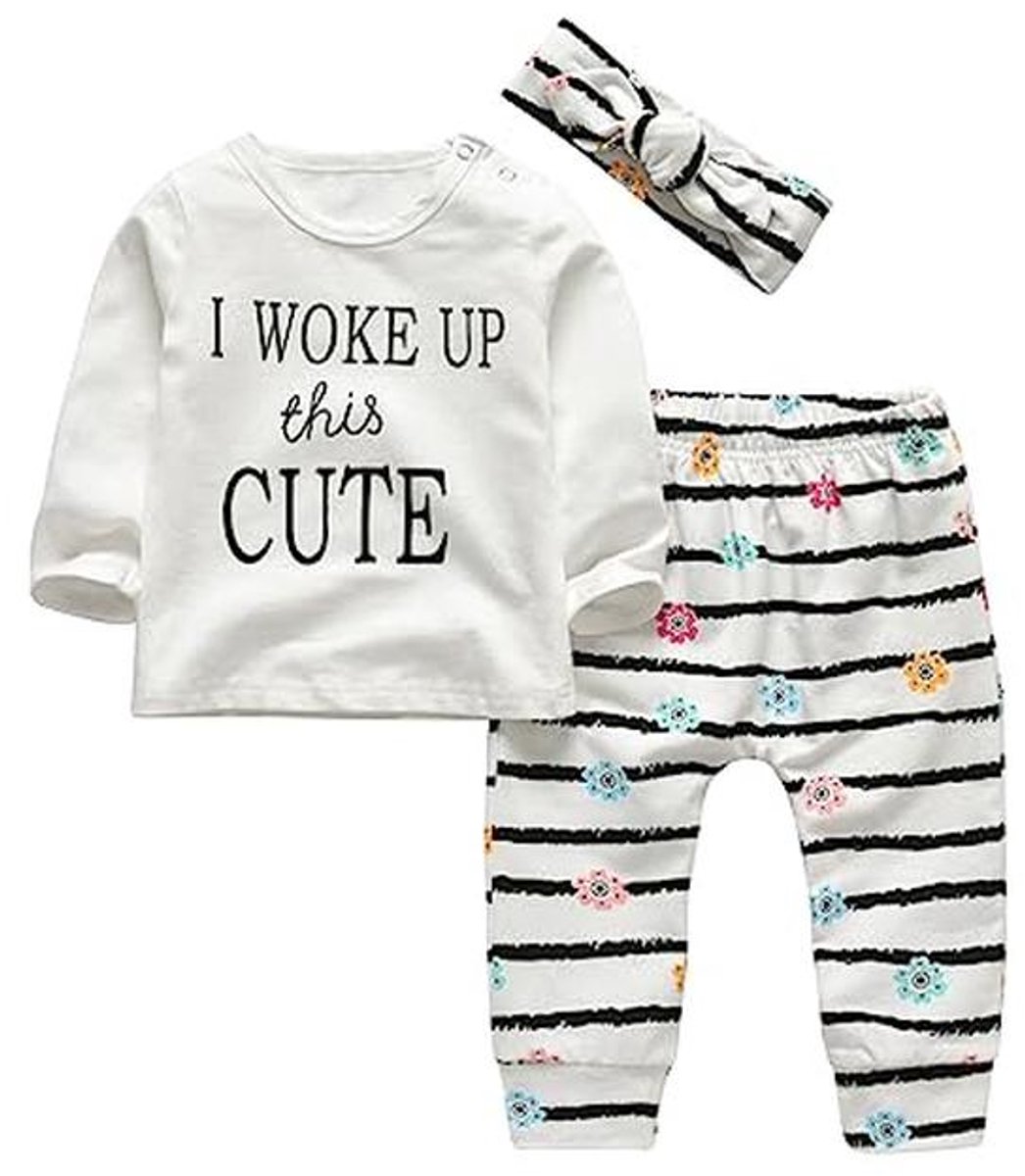 3 Stuks Baby Meisje Outfits Set met Lange Mouwen en Bloemenbroek
