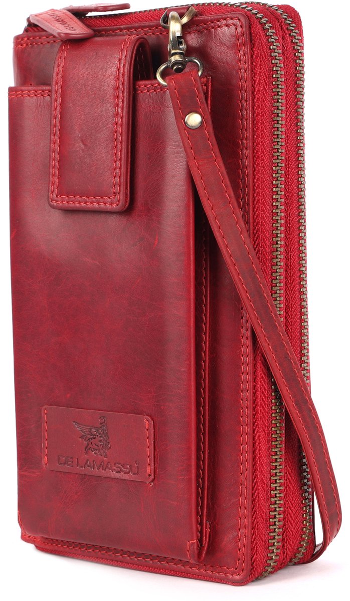 DE LAMASSU® (Zara)ROOD Leren Dames Portemonnee & Crossbody – Echt Leer – RFID – Met Smartphonevak – Luxe Geschenkverpakking