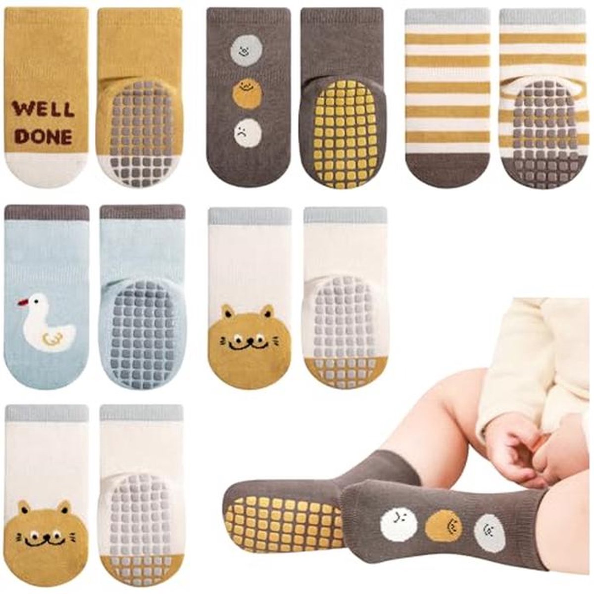 Jongens Stoppersokken Katoenen Antislip Babysokjes 6-Pack