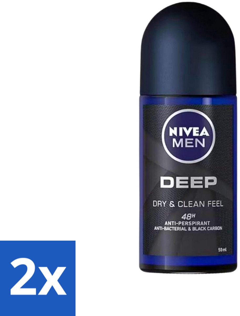 2 x Nivea - Deo Roll-On - Men - Deep - 48 Uur Lang Werkend - 50 ml - NIVEA MEN Deep Deodorant Roller - Anti-transpirant - 48 Uur Bescherming - Actieve Kool - Zweetbestendig
