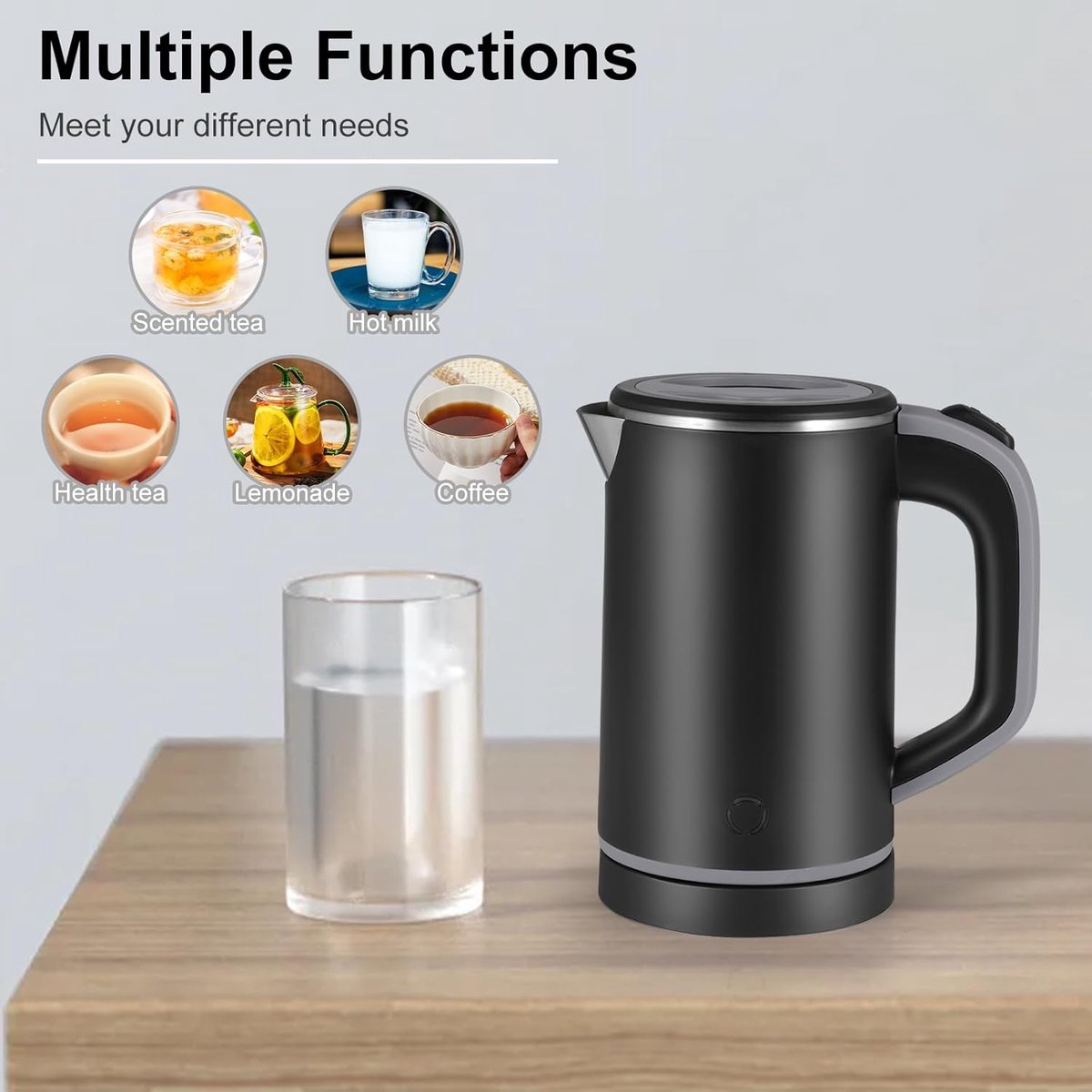Waterkoker - 800ml Mini Reiskoker - 600W & 304 RVS - Met Automatische Uitschakeling - Voor Thee, Koffie & Melk - Veilig & Draagbaar voor Thuis & Reizen — afbeelding 2