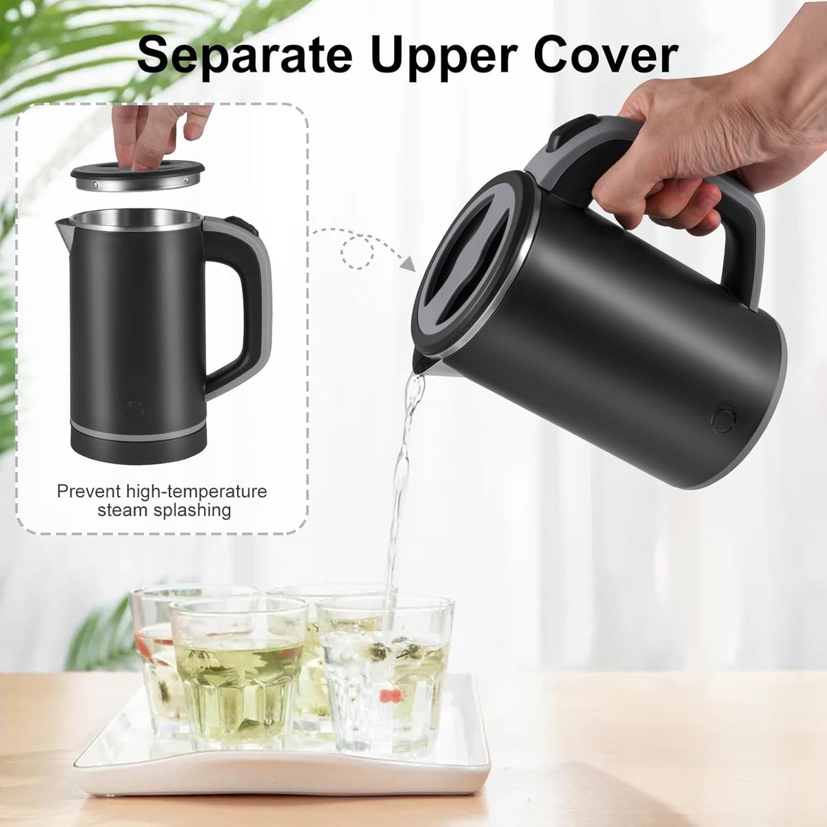 Waterkoker - 800ml Mini Reiskoker - 600W & 304 RVS - Met Automatische Uitschakeling - Voor Thee, Koffie & Melk - Veilig & Draagbaar voor Thuis & Reizen — afbeelding 6