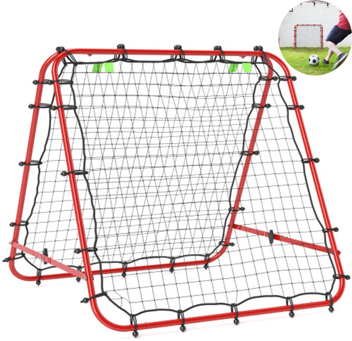 Voetbal Rebounder Kickback Goal Rebound Wall Net Dubbelzijdig Rebound Net Verstelbaar in 5 Niveaus voor Voetbaltraining Staal Rood 100 x 95 x 90 cm