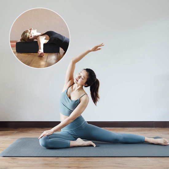 #DoYourYoga - Hoekig Yoga bolster - »Paravati« - Meditatiekussen met bio-organische Spelt vulling - L67 cm & diam.13 cm - zwart van #DoYourYoga — afbeelding 2