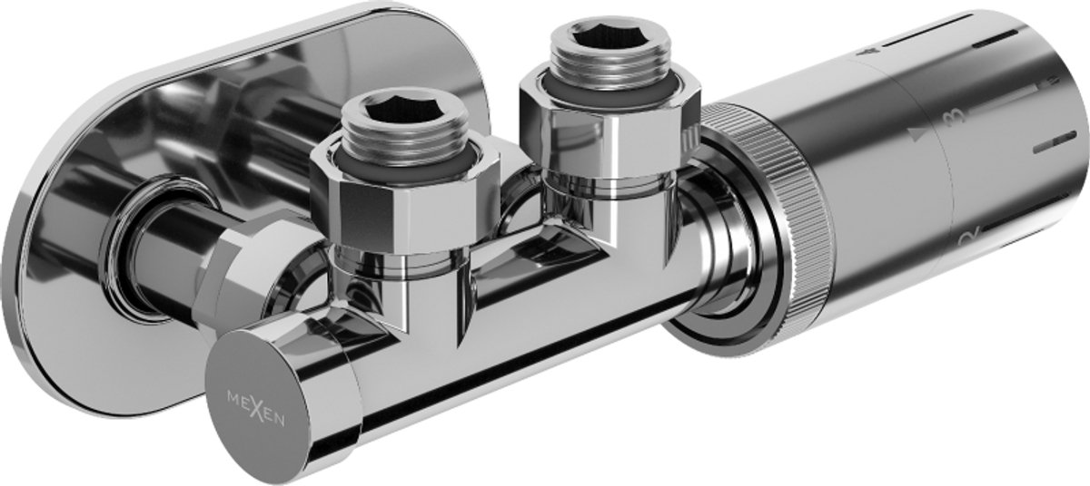 Mexen G05 hoekige thermostaatset met kap R, Duplex, DN50, chroom - W907-958-905-01
