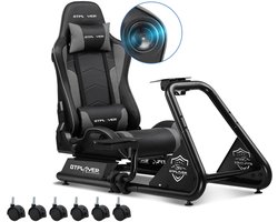 DoneMore® - Racing simulator cockpit - sim racing stoel met stuurstandaard - verstelbaar en opvouwbaar - met luidsprekers - zwart