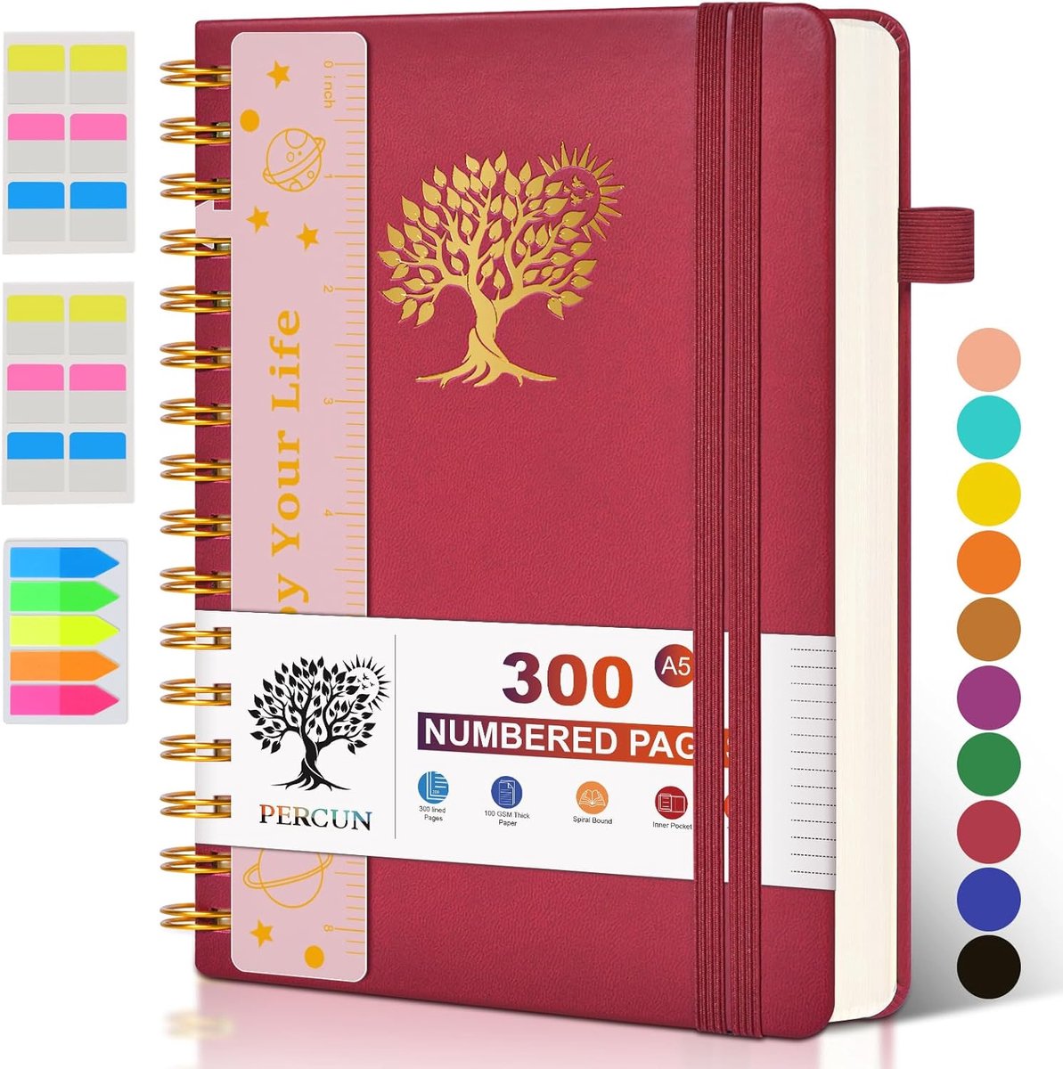 Spiraal Notitieboek - Dagboek Schrijfboek - Notities Maken Journaling - Genummerde Pagina's - A5 Formaat - Wijnrood