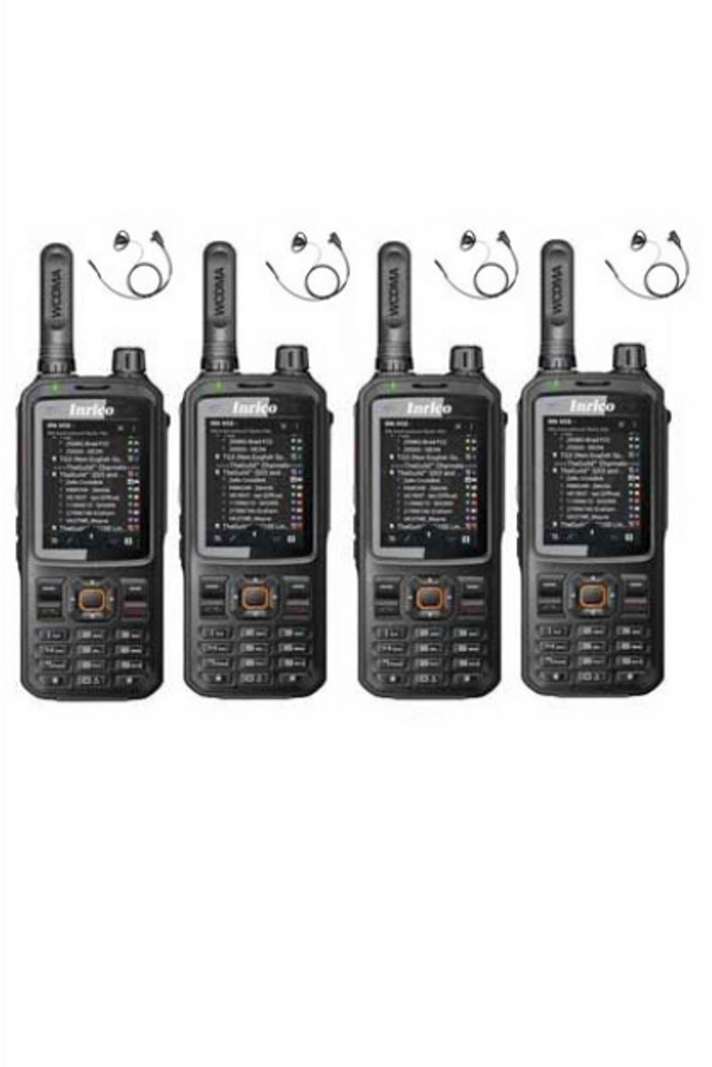 Set van 4 Inrico T320 V2 4G LTE Zello Portofoon, GPS, Wifi met D-shape oortje