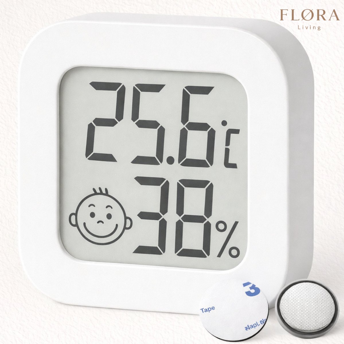 FLØRA Living Witte Hygrometer & Thermometer – Binnen Weerstation – Luchtvochtigheidsmeter – Incl. Batterij & Plakstrip