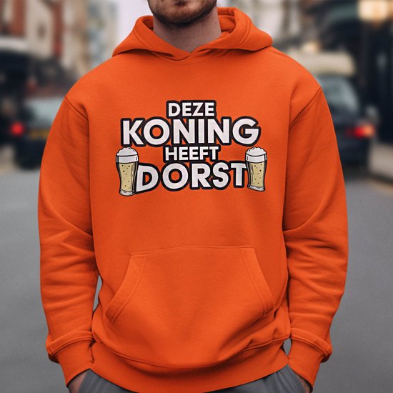 Oranje Koningsdag Hoodie Deze Koning Heeft Dorst XS