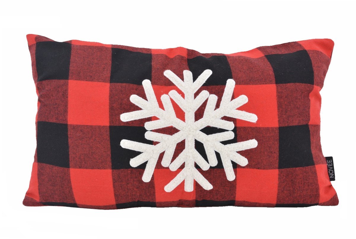 NOVÉE Sierkussen SNOW Kerst Ruit | 30 x 50 cm | Katoen Rood-Zwart