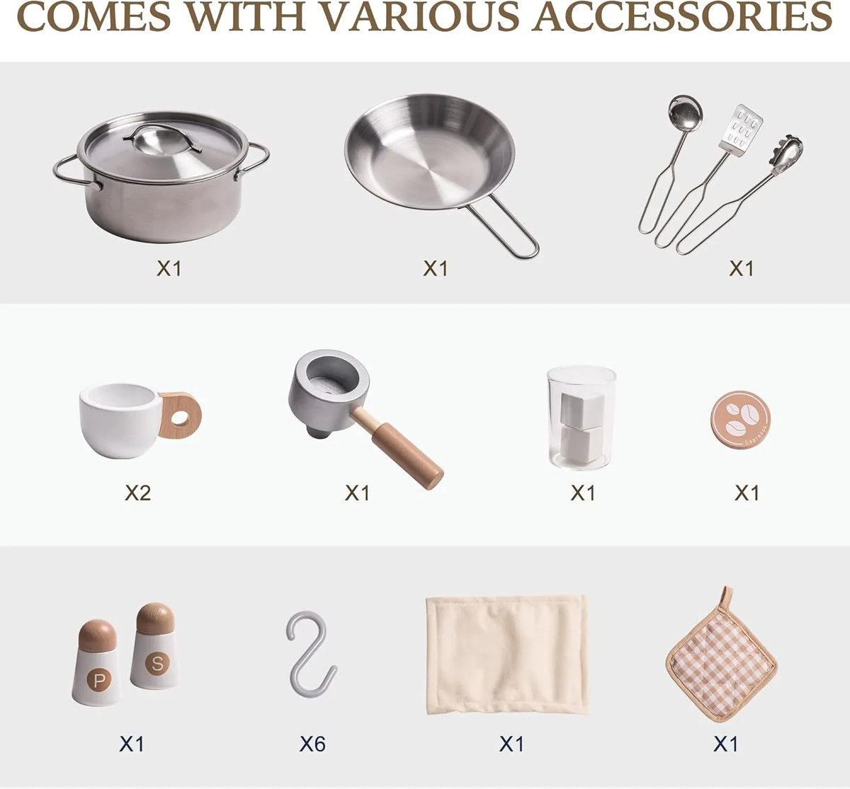 Robotime - ROBUD Houten Moderne Speelkeuken - Wit - Rollenspelset met Volledige Accessoires - Voor Peuters 3+ — afbeelding 3