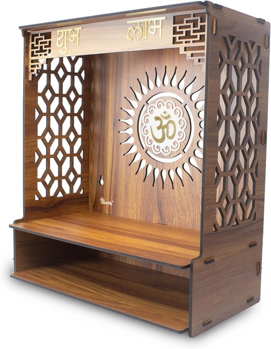 Houten Pooja Standaard - Spirituele Decoratie - Thuis Mandir - Nauwkeurig Gemaakt - 40x22x46 cm - Houtkleur van Merkloos — afbeelding 4