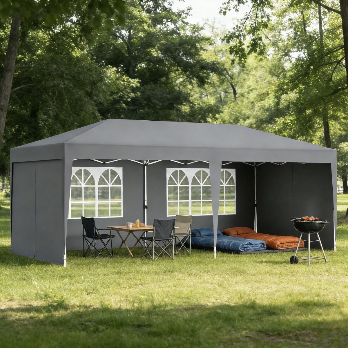 Paviljoen - Opvouwbaar Paviljoen 3x6m - Snel Op Te Bouwen - Tuinpaviljoen - Partytent - Opvouwbaar Tent - Met 6 Zijwanden - UV-bescherming - Hoogte Verstelbaar - Voor Tuin, Strand, Feest, Bruiloft, Festival En Camping - Grijs - NAIZY