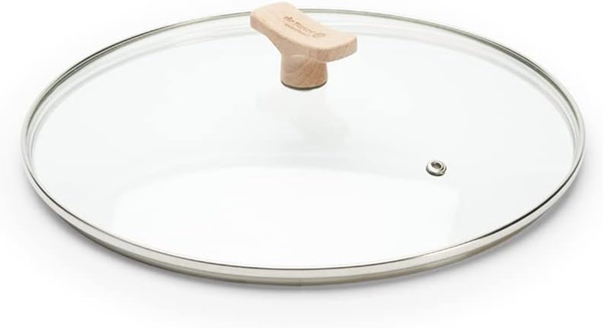Glazen Pannendeksel - Deksel met knop - Koken en braden - Houten handgreep - Ø 28 cm - Transparant
