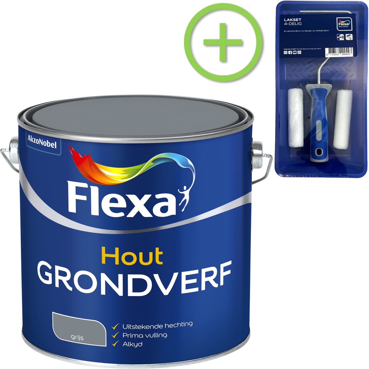 Flexa - Grondverf - Grijs - 2,5 L + Gratis Flexa Lakset 4-Delig