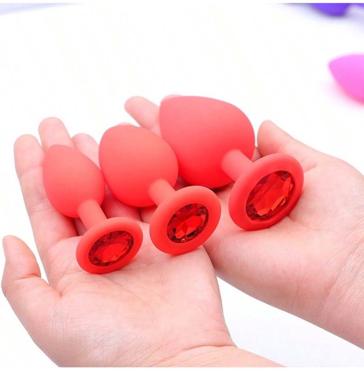 Oneay Set van 3 siliconen anaalpluggen met een diameter van 27 mm / 34 mm / 43 mm (maten S+M+L) - Rood
