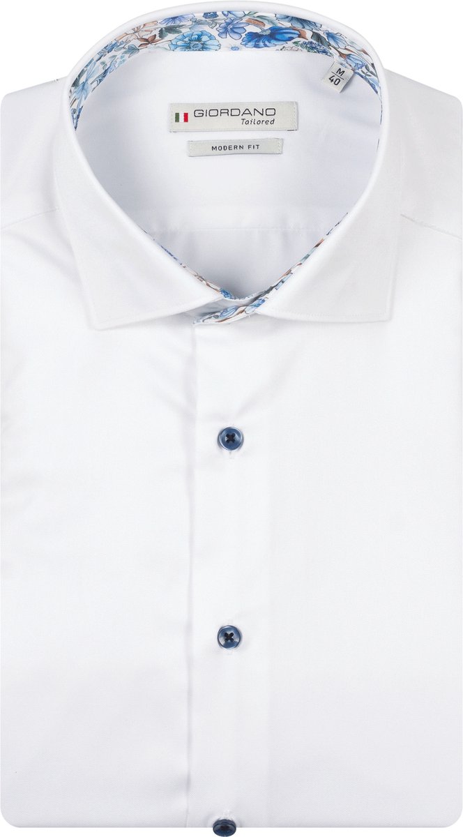 Giordano – Locarno – Heren - Bloemendetail in kraag en knoopsluiting – Overhemd - Wit – 617815-10