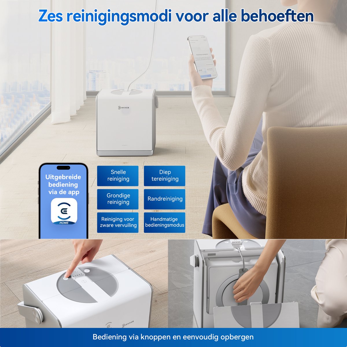 Ecovacs Winbot W2 Pro Omni Robot Ramenreiniger - Ramenwasser - Ruitenreiniger - WIN-SLAM 4.0 Intelligente Routeplanning - 6-In-1 Multifunctioneel Station - 12-Traps Veiligheidssysteem - Dubbele Stroommodus - Voor Ramen - Spiegels - Glazen Deuren thumbnail 2