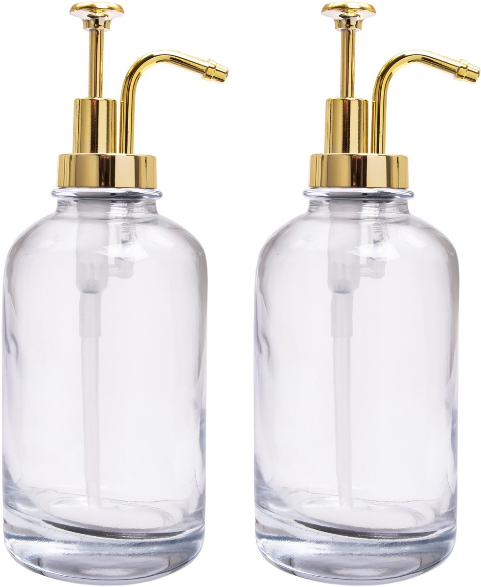 Koffiesiroop dispenser met Pompje -Koffiehoekje keuken Maken - Siroopfles Koffiebar - 500 ML - Glas - 2 stuks - Goud