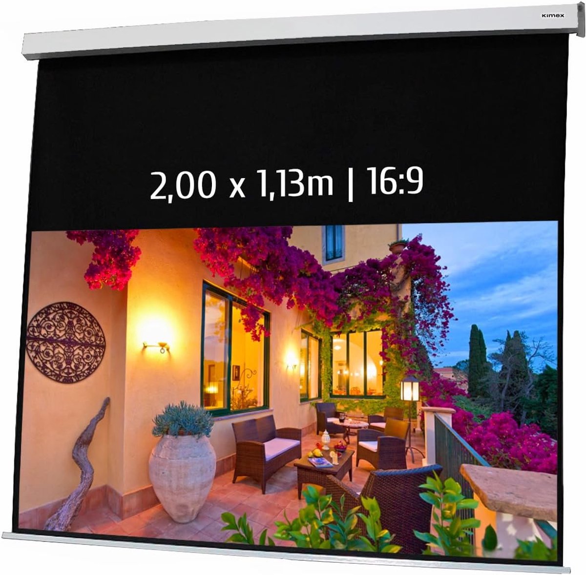 Elektrisch Projectiescherm - Gemotoriseerd Scherm - Thuisbioscoop Presentaties - Strak Wit Doek - 200x113 cm - Wit