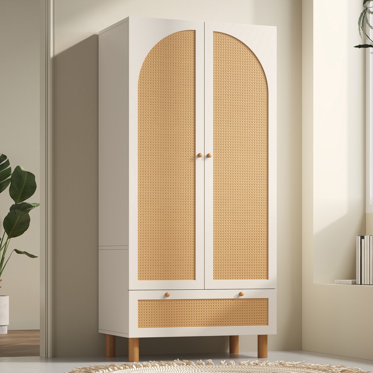 Wishdor Kledingkast - 2 Deuren En Lade - Landelijke Stijl - Voor Slaapkamer - Hout - Wit - 180,5 x 85,5 x 52 cm