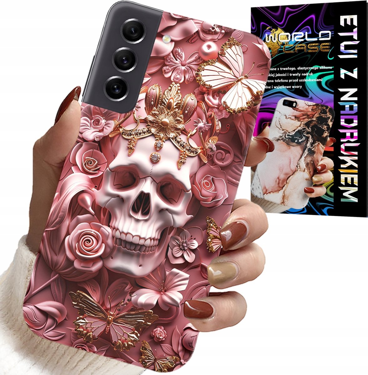 HOESJE VOOR SAMSUNG GALAXY S22 PLUS - VROUWELIJK, MODIEUS PATROON, SCHEDEL MET ROZEN